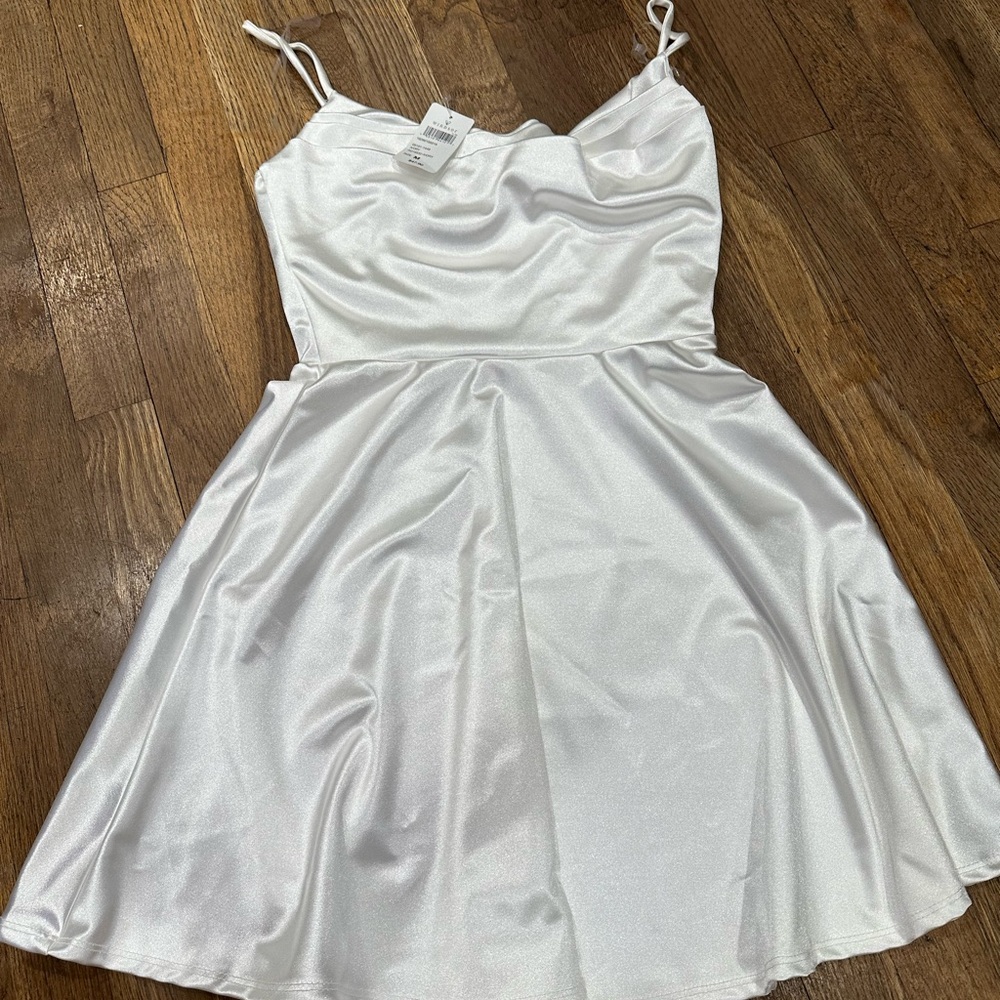 Windsor White Ruched Spaghetti Strap Mini Dress